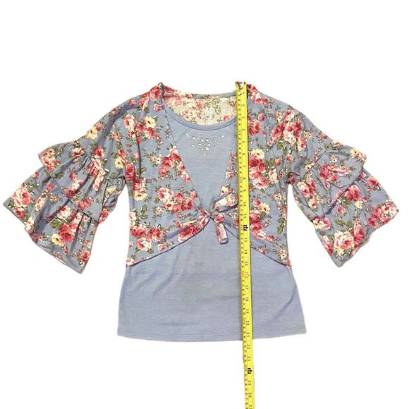 Star Ride Floral Top Girl’s 10 12 Purple Pink Flowers Boho Gypsy Hippie Roses - Picture 6 of 8